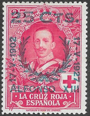 Spain 1927 – 25 céntimos carmine with blue overprint – Edifil 355 – S288. MH