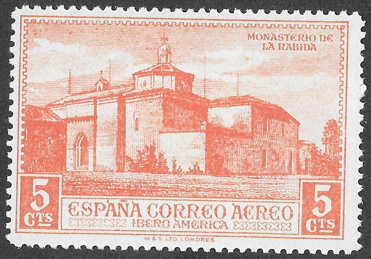 S322 – Spain 1930 – Discovery of America — Airmail for Ibero-America – Monastery of La Rábida – 5 Céntimos – Edifil 559 – MLH
