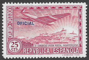S377 – Spain 1931 – Official Airmail, III Pan-American Postal Union Congress – 25 céntimos – Edifil 632 – MH