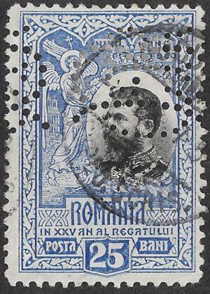 Romania. 1906. The 25th Anniversary of the Kingdom of Romania. 25 B. Blue-Black. Perf 12. Mi 182. Cancelled. S123