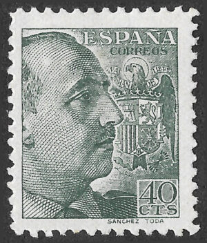 S438 – Spain 1939 – General Franco – 40 Céntimos Grey-green – Edifil 870 – MH