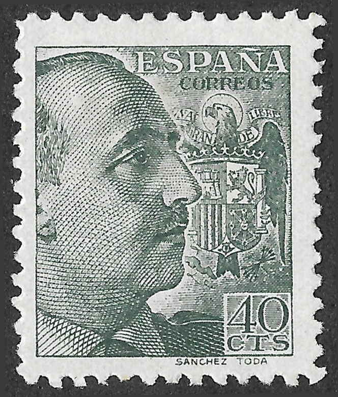 S438 – Spain 1939 – General Franco – 40 Céntimos Grey-green – Edifil 870 – MH