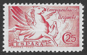 S444 – Spain 1939 – Pegasus – Correspondencia Urgente – 25 Céntimos Carmine – Edifil 879 – MNH