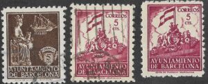 S458 – Spain Barcelona – Ayuntamiento de Barcelona – Three Municipal 5c Stamps – MNH/Used