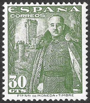 S463 – Spain 1954 General Franco and Castle Definitive, 30 céntimos, Edifil 1025, MH