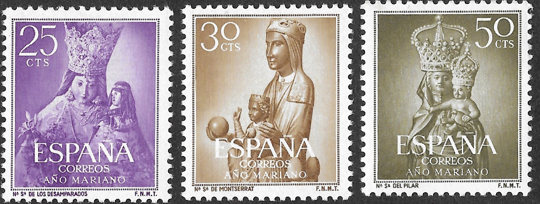 S472 – Spain 1954 Marian Year Three MNH Stamps Edifil 1134-1136