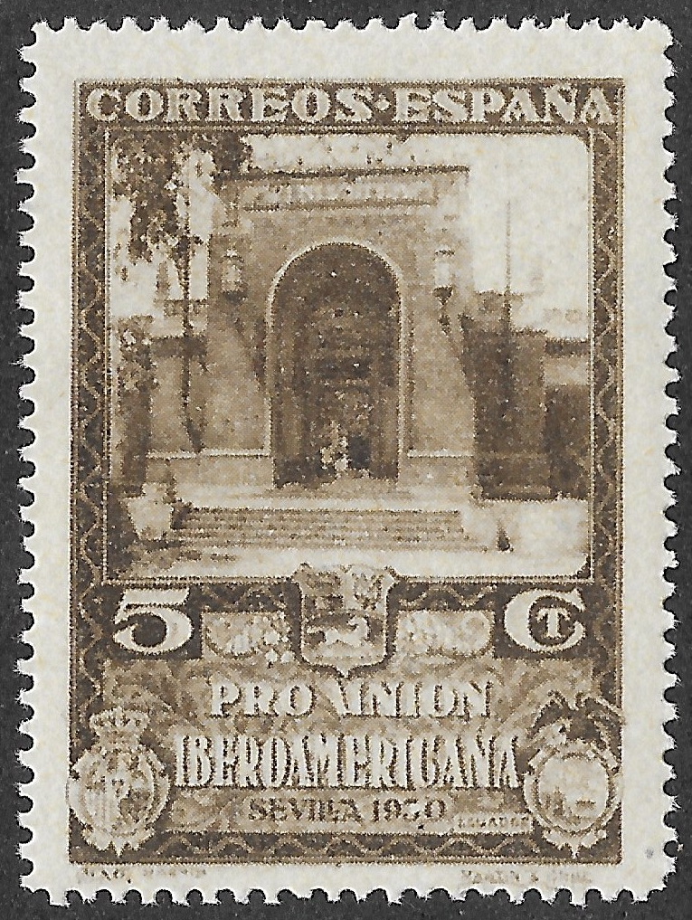 S328 – Spain 1930 – Pro Unión Iberoamericana – Central American Pavilion entrance – 5 Céntimos – Edifil 568 – MNH