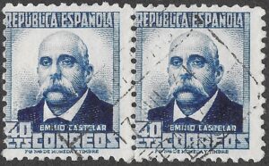 S384 – Spain 1932 – Emilio Castelar – 40 céntimos each Blue – Edifil 670 × 2 – Used Horizontal Pair