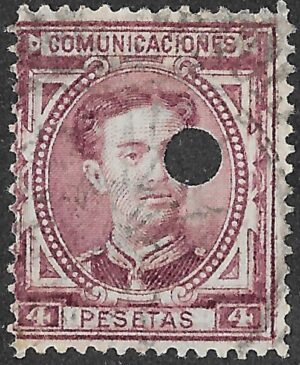 Spain. 1876. King Alonso XII. 4 PESETAS BLUE. EDIFIL 181. Cancelled. S196