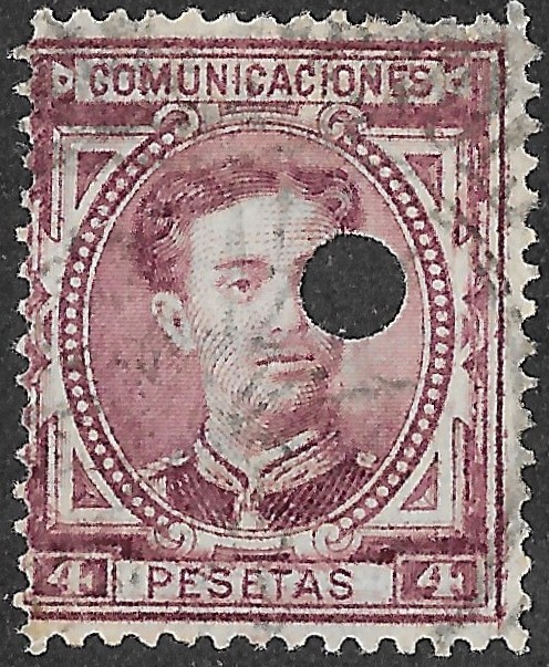Spain. 1876. King Alonso XII. 4 PESETAS BLUE. EDIFIL 181. Cancelled. S196