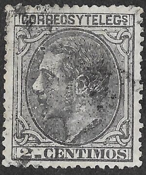 Spain. 1879. King Alonso XII. 2 CÉNTIMOS GREY-BLACK. EDIFIL 200. Cancelled. S201