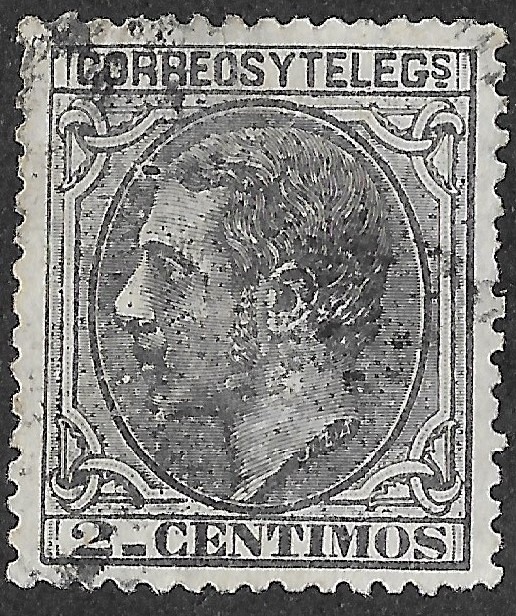 Spain. 1879. King Alonso XII. 2 CÉNTIMOS GREY-BLACK. EDIFIL 200. Cancelled. S201