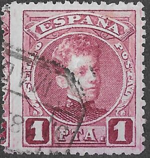 Spain. 1901. King Alfonso XIII. 1 PESETA CARMINE. EDIFIL 253 Cancelled. S238