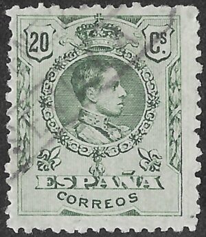 Spain. 1909. King Alfonso XIII. 20 CÉNTIMOS BRONZE GREEN. EDIFIL 272 Cancelled. S249