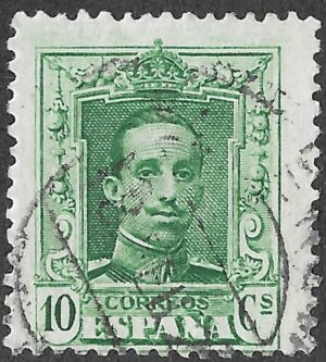 Spain. 1922. Alfonso XIII. Tipo Vaquer. 10 CÉNTIMOS GREEN. EDIFIL 314. Cancelled. S275
