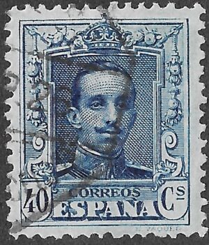 Spain. 1922. Alfonso XIII. Tipo Vaquer. 40 CÉNTIMOS BLUE. EDIFIL 319. Cancelled. S281