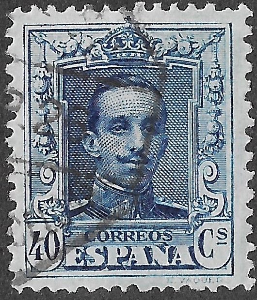 Spain. 1922. Alfonso XIII. Tipo Vaquer. 40 CÉNTIMOS BLUE. EDIFIL 319. Cancelled. S281