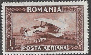 Romania. 1928. First Airmail Issue. 1 Leu. Lilac-brown. Mi 336X. MNH. S137