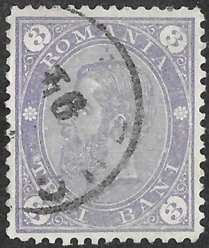 Romania. 1890-1891. King Carol I – Double Oval (Doppeloval). 3 Bani. Violet. Mi84. Perf. L 11½ × 13½. Cancelled. S104