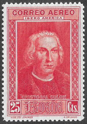 S323 – Spain 1930 – Discovery of America — Airmail for Ibero-America – Christopher Columbus – 25 Céntimos – Edifil 561 – MLH