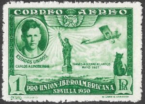 S341 – Spain 1930 – Charles Lindbergh — 1927 solo Atlantic flight – 1 peseta – Edifil 588 – MH