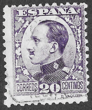 S347 – Spain 1930 – Alfonso XIII Vaquer Profile – 20 Céntimos Violet – Edifil 494 – Used