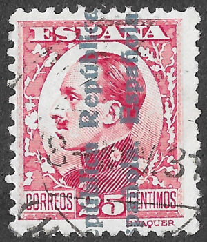 S360 – Spain 1931 – Alfonso XIII República Española Overprint – 25 Céntimos Carmine-rose – Edifil 598 – Used