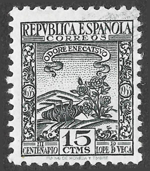 S402 – Spain 1935 – Lope de Vega — Books and Flowers – 15 céntimos – Edifil 690 – MH