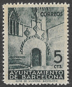 S420 – Spain 1938 (provisional) – Gothic entrance of Barcelona City Hall – 5 céntimos – Edifil pending – MNH
