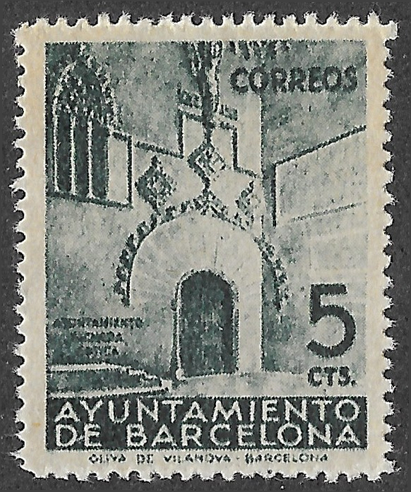 S420 – Spain 1938 (provisional) – Gothic entrance of Barcelona City Hall – 5 céntimos – Edifil pending – MNH