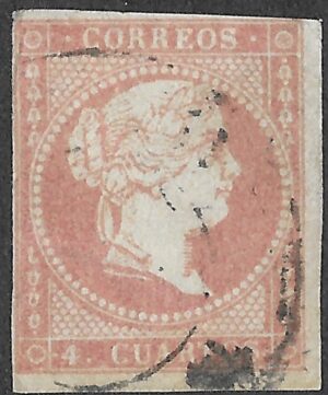 Spain. 1856. Queen Isabella II. 4 Cuartos Red. EDIFIL 48Aб, Type II. Cancelled. S152