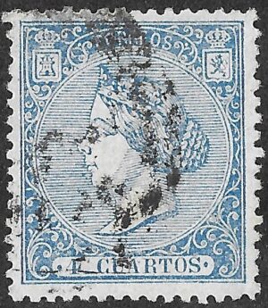 Spain. 1866. Queen Isabella II - Looking Left. 4 Cuartos Blue. EDIFIL 81. Cancelled. S162
