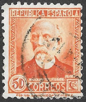 S385 – Spain 1932 – Nicolás Salmerón – 50 céntimos Orange – Edifil 671 – Used