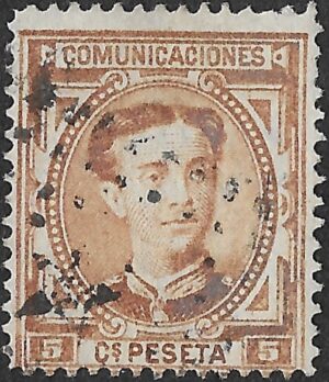 Spain. 1876. King Alonso XII. 5 CÉNTIMOS SEPIA. EDIFIL 174. Cancelled. S191