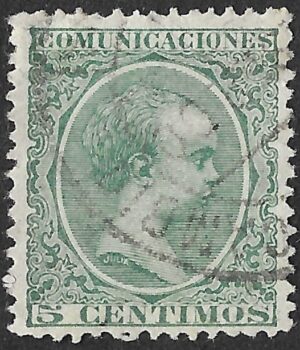 Spain. 1899. King Alfonso XIII. 5 CÉNTIMOS GREEN. EDIFIL 216 Cancelled. S227