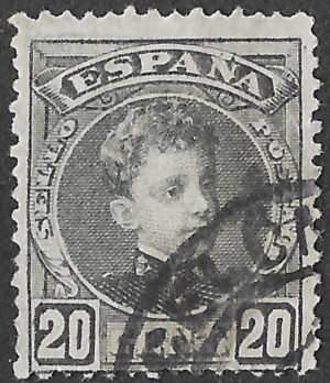 Spain. 1901. King Alfonso XIII. 20 CÉNTIMOS BLACK. EDIFIL 247 Cancelled. S233