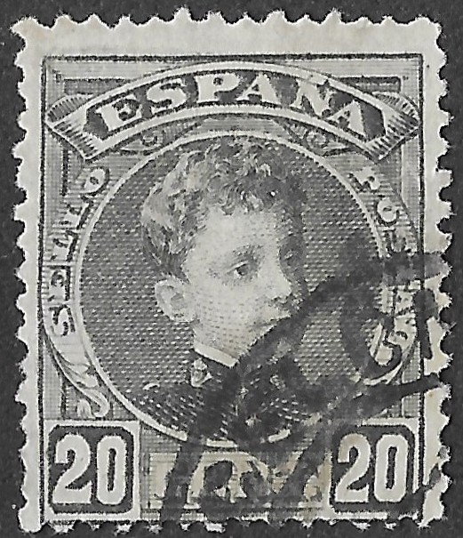 Spain. 1901. King Alfonso XIII. 20 CÉNTIMOS BLACK. EDIFIL 247 Cancelled. S233