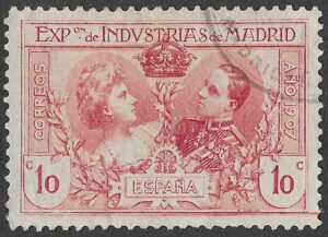 Spain. 1907. Alfonso XIII and Victoria Eugenia. 10 CÉNTIMOS RED. EDIFIL SR 1 Cancelled. S244