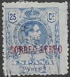 Spain. 1920. 25 CÉNTIMOS BLUE CORREO AÉREO. EDIFIL 294 (provisional). Cancelled. S268