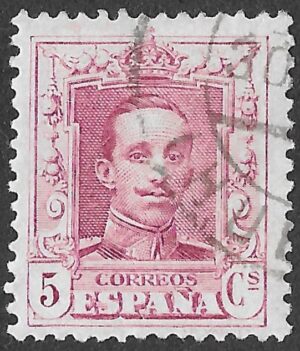 Spain. 1922. Alfonso XIII. Tipo Vaquer. 5 CÉNTIMOS CARMINE. EDIFIL 312. Cancelled. S272