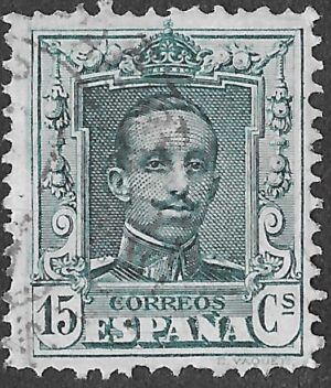 Spain. 1922. Alfonso XIII. Tipo Vaquer. 15 CÉNTIMOS GREY-BLUE. EDIFIL 315, Type I (probable). Cancelled. S276