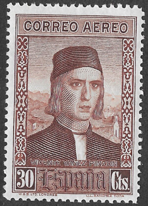 S318 – Spain 1930 – Discovery of America, Airmail – Vicente Yáñez Pinzón – 30 Céntimos – Edifil 553 – MLH