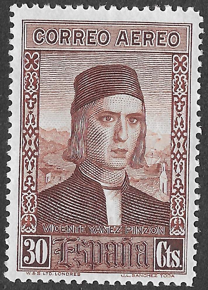 S318 – Spain 1930 – Discovery of America, Airmail – Vicente Yáñez Pinzón – 30 Céntimos – Edifil 553 – MLH