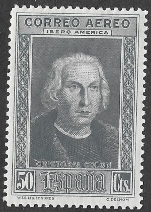 S324 – Spain 1930 – Discovery of America — Airmail for Ibero-America – Christopher Columbus – 50 Céntimos – Edifil 562 – MH