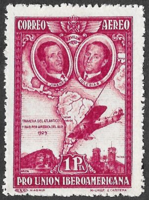 S342 – Spain 1930 – Jiménez and Iglesias — Jesús del Gran Poder flight, 1929 – 1 peseta – Edifil 589 – MH
