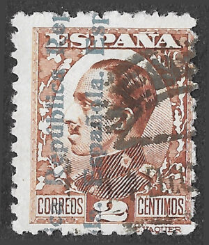 S355 – Spain 1931 – Alfonso XIII, República Española overprint – 2 céntimos – 593 – Used