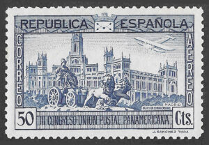 S367 – Spain 1931 – III Pan-American Postal Union Congress airmail, Palacio de Comunicaciones and Cibeles – 50 céntimos – Edifil 617 – MNH