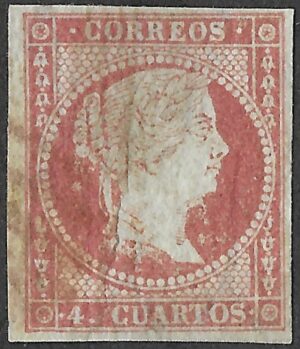 Spain. 1855. Queen Isabella II. Official Service — 4 Cuartos Red — Watermark Lazos. EDIFIL 40. Cancelled. S147