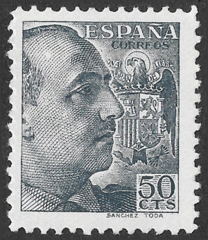 S440 – Spain 1939 – General Franco – 50 Céntimos Blue-black – Edifil 872 – MNH