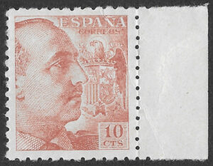 S446 – Spain 1940 – General Franco – 10 Céntimos Brownish-Orange – Edifil 920 – MNH with Right Sheet Margin